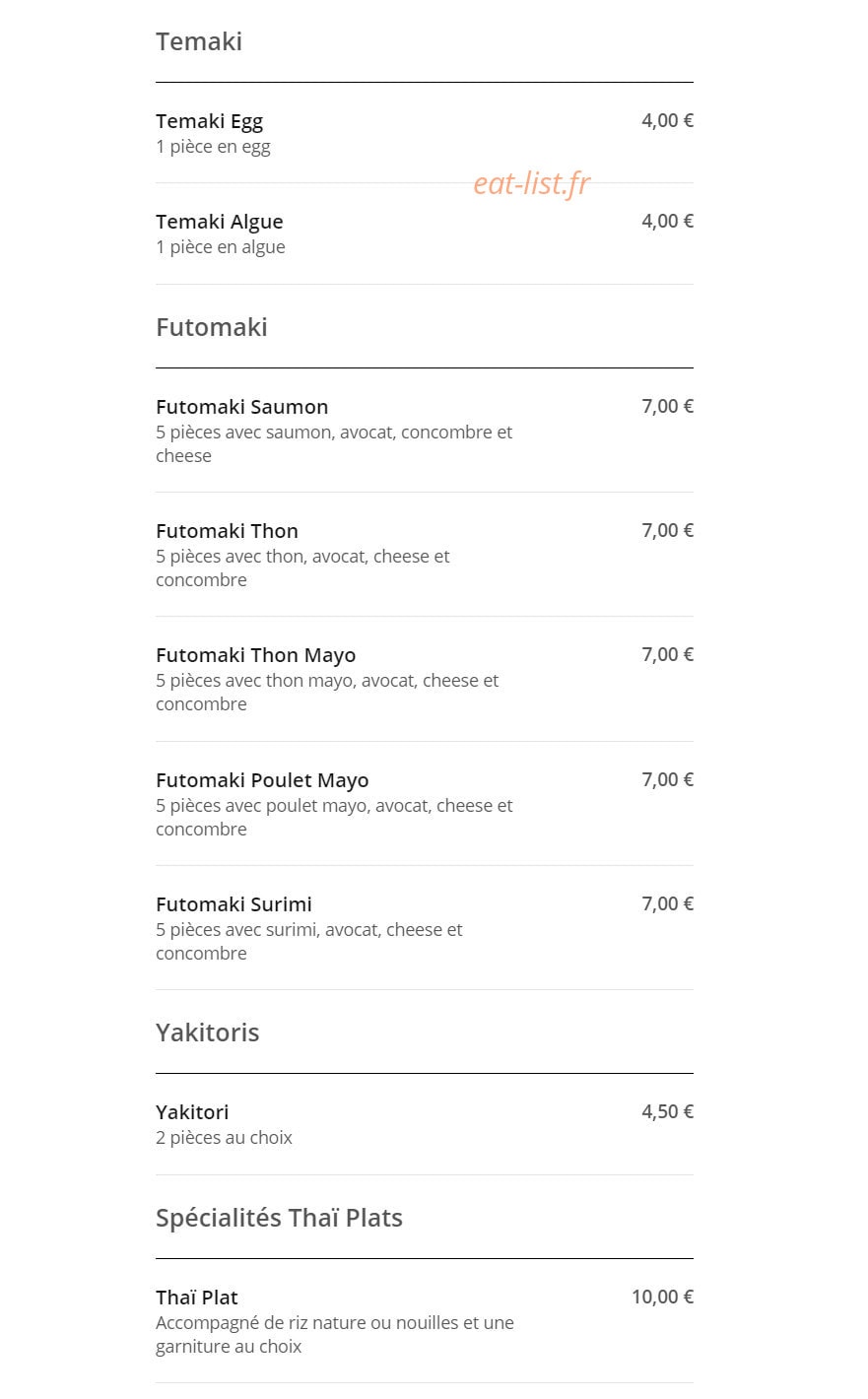 Wok Sushi Thai — carte page 7