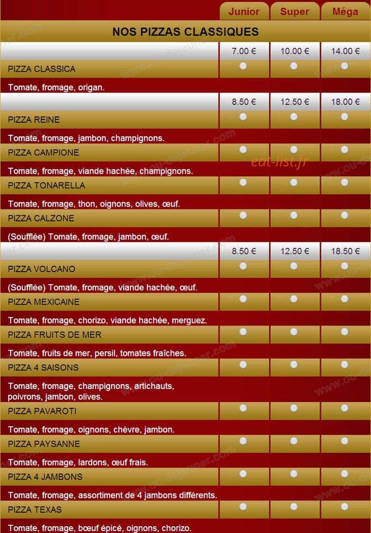 Allo Pizza Plus — carte page 1