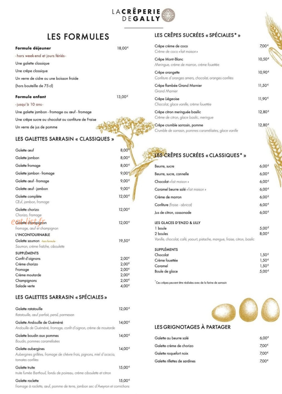 La Crêperie de Gally — carte page 1