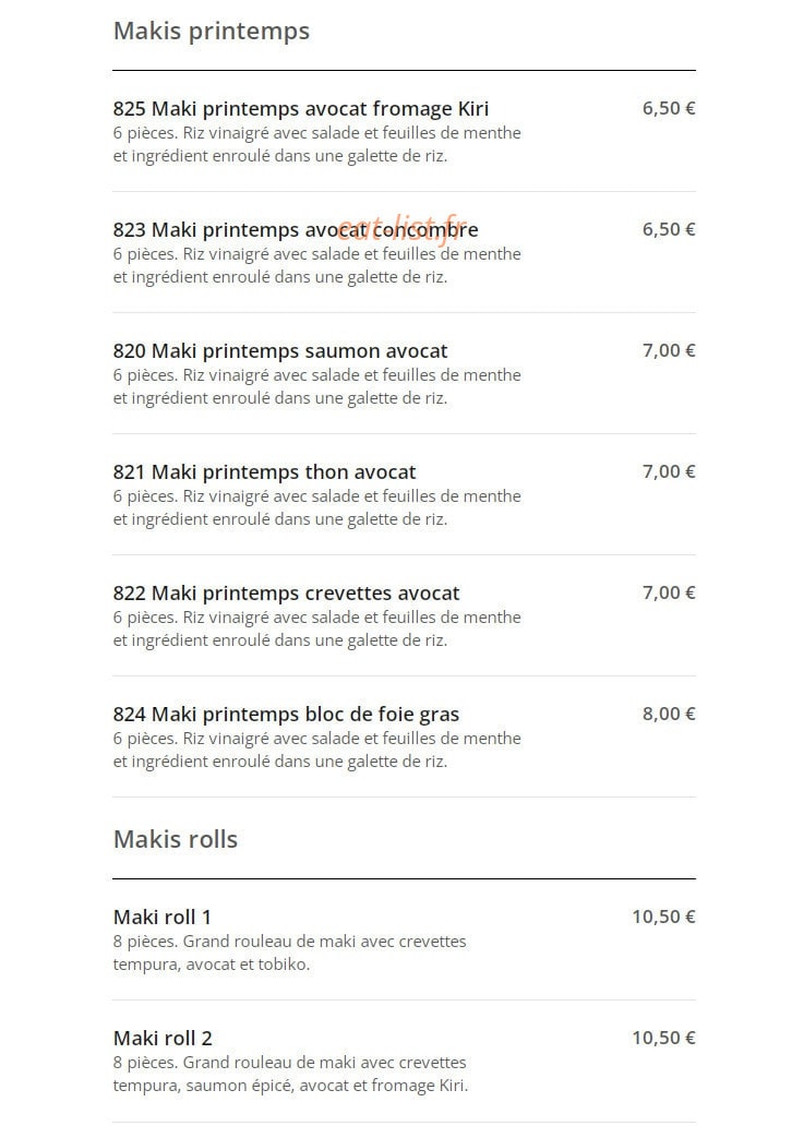 Mak Sushi — carte page 15