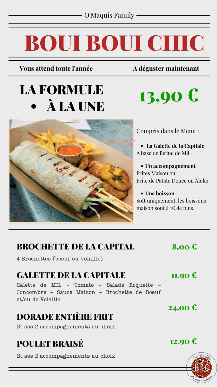 Carte et menu de O'maquis Family à Saint Cyr l'Ecole — Les formules