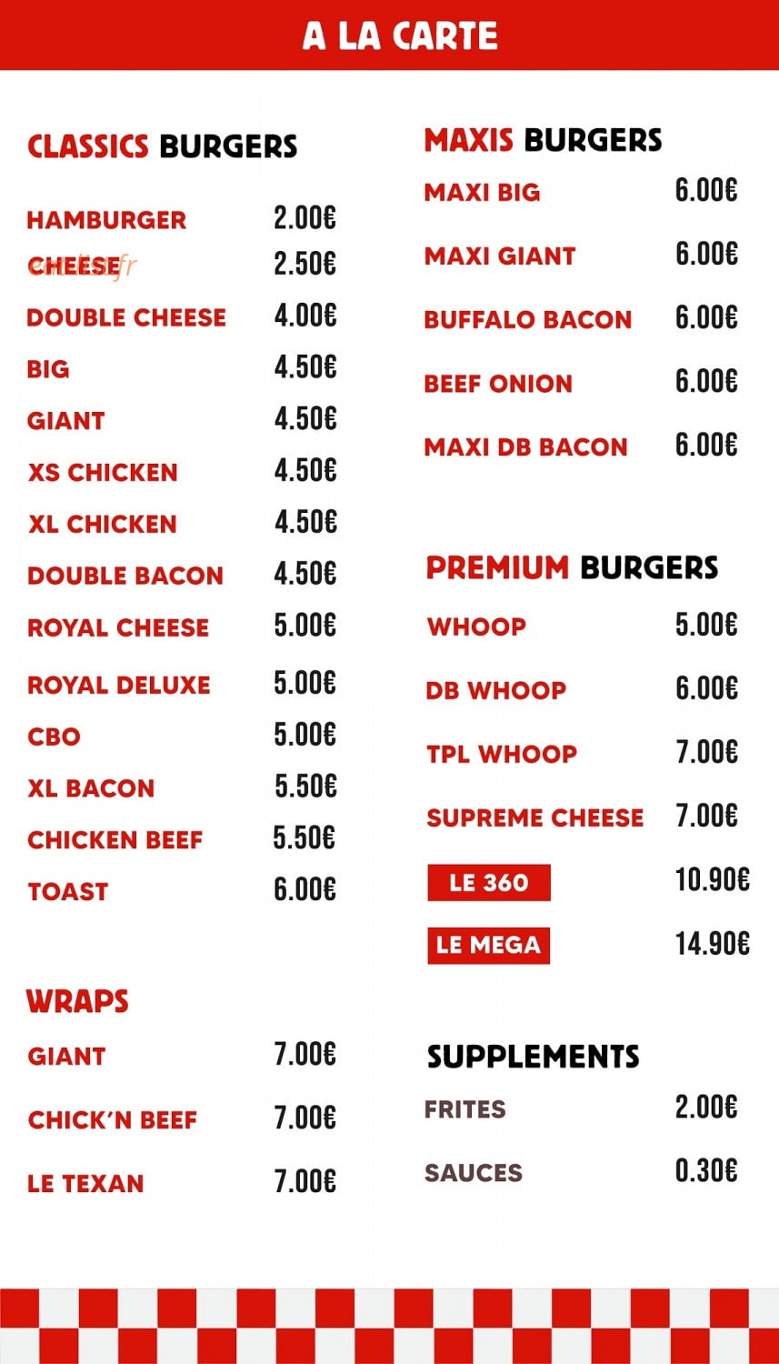 Xl Burger — carte page 1