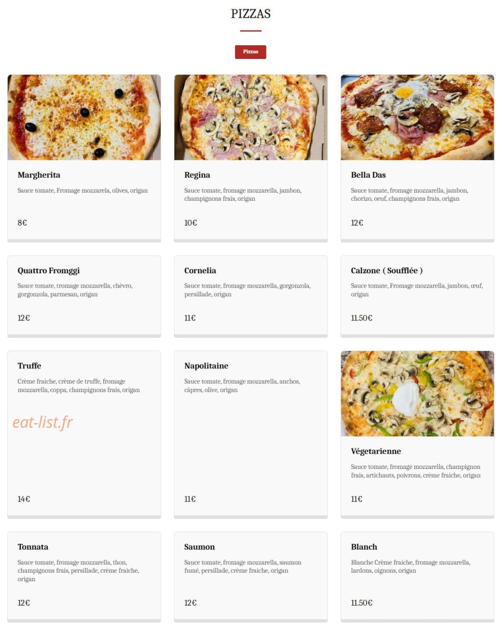 Pizza Bella Das — carte page 1