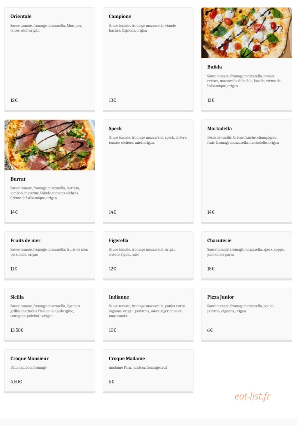 Pizza Bella Das — carte page 2