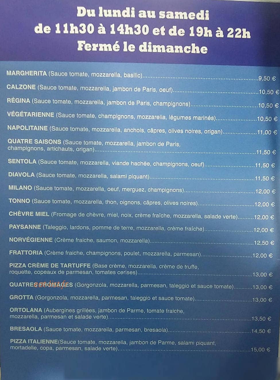 Restaurant Milano — carte page 1