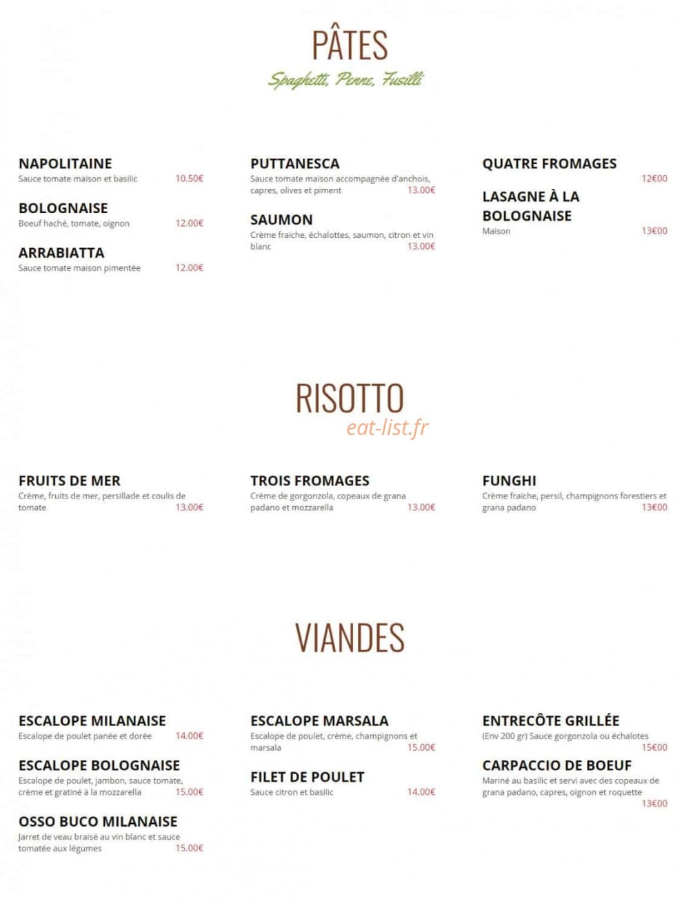 La Table Italienne — carte page 3