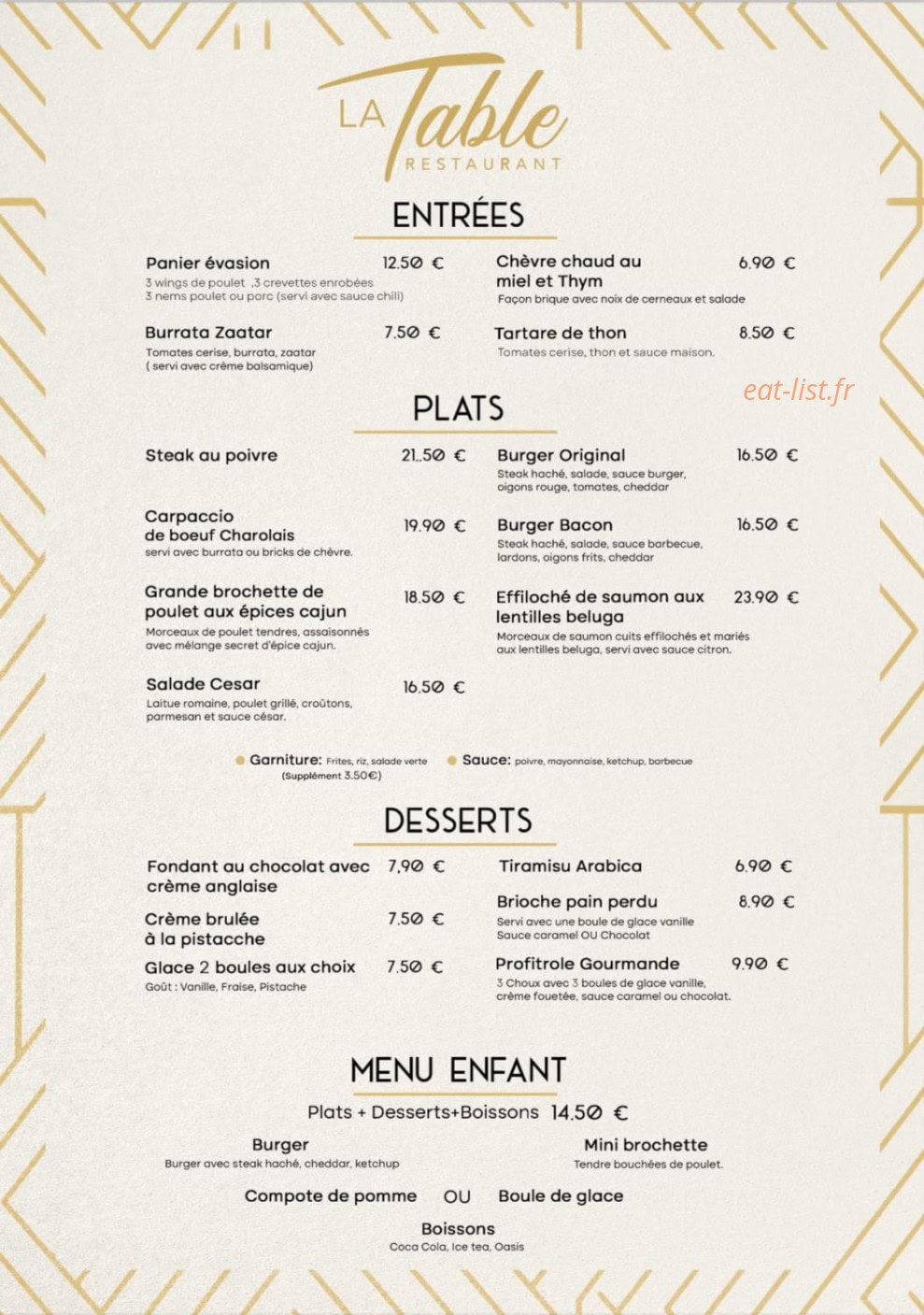 La Table — carte page 1