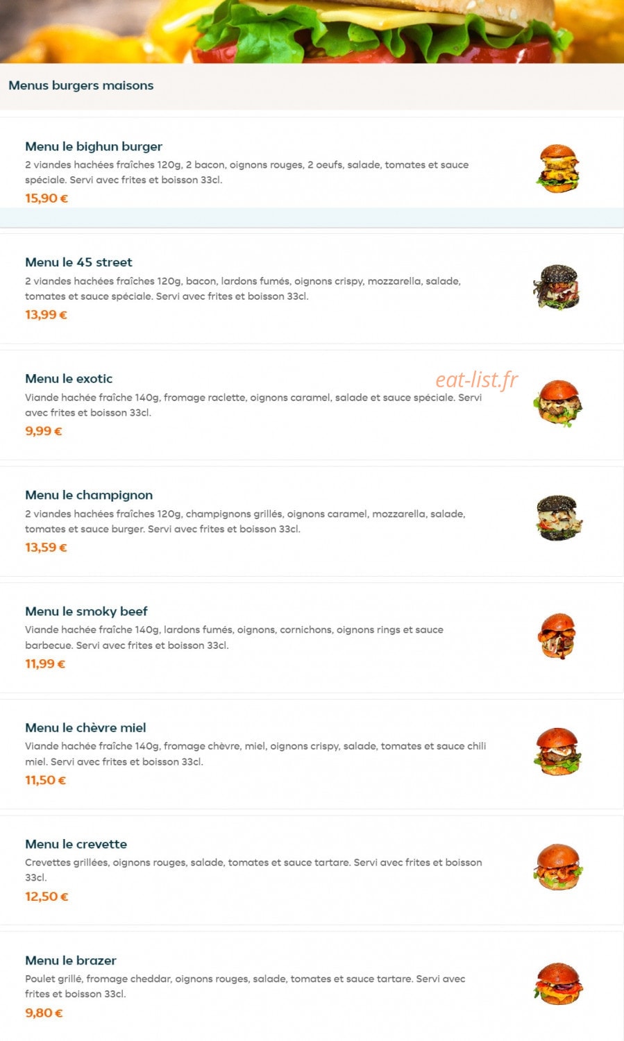 Burger 45 Street — carte page 1