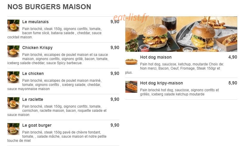 Burger Bar — carte page 1