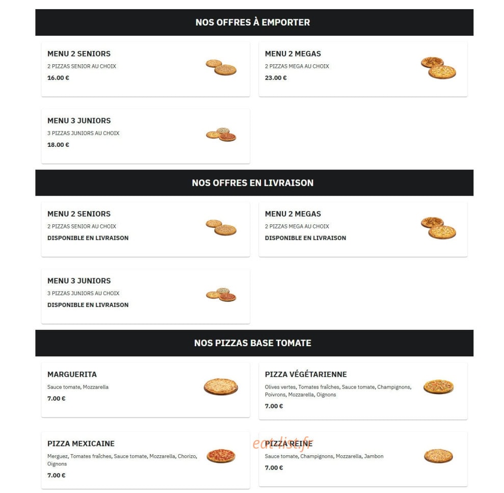 Just pizza — carte page 1