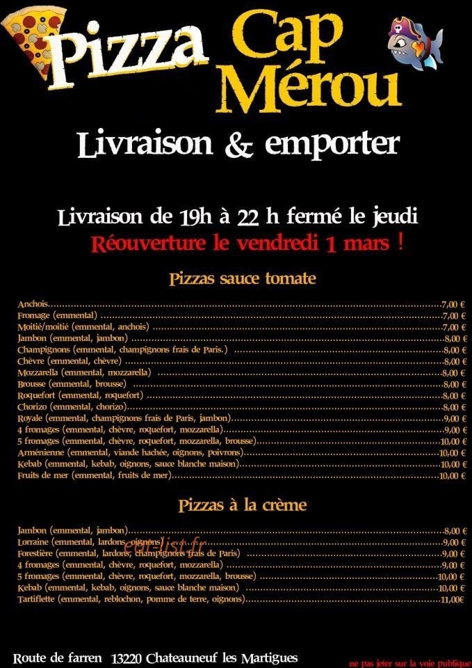 Pizza Cap Mérou — carte page 1