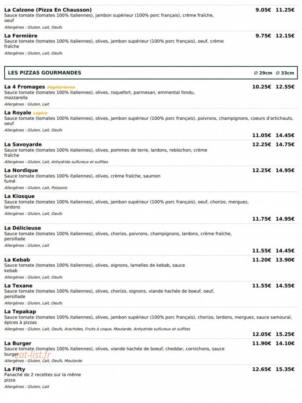 Le Kiosque à Pizzas — carte page 2