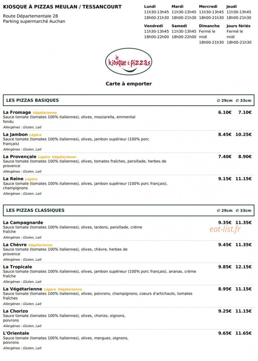 Le Kiosque à Pizzas — carte page 1