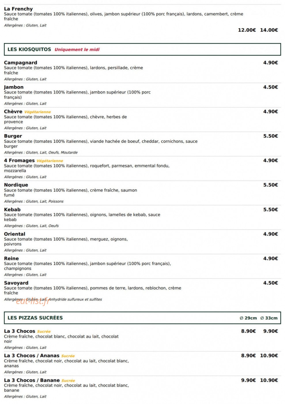 Le Kiosque à Pizzas — carte page 4