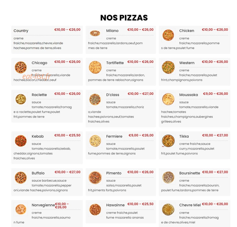 Achères Pizza — carte page 1