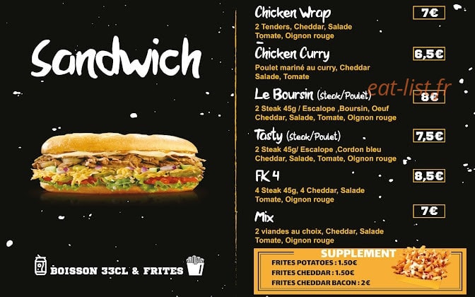 Food Korner — carte page 1