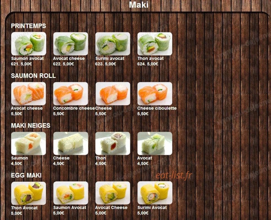 Happy Sushi — carte page 2