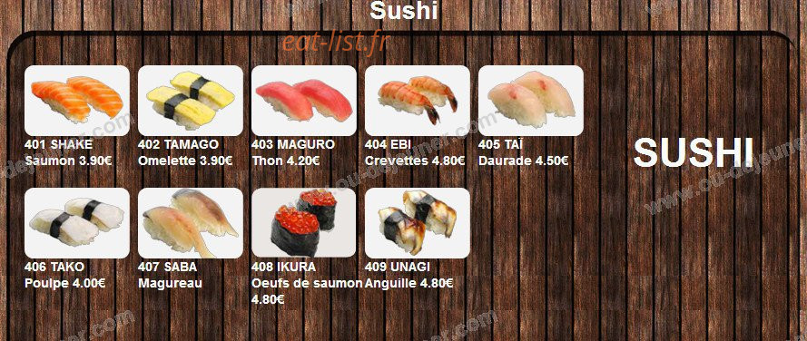 Happy Sushi — carte page 1