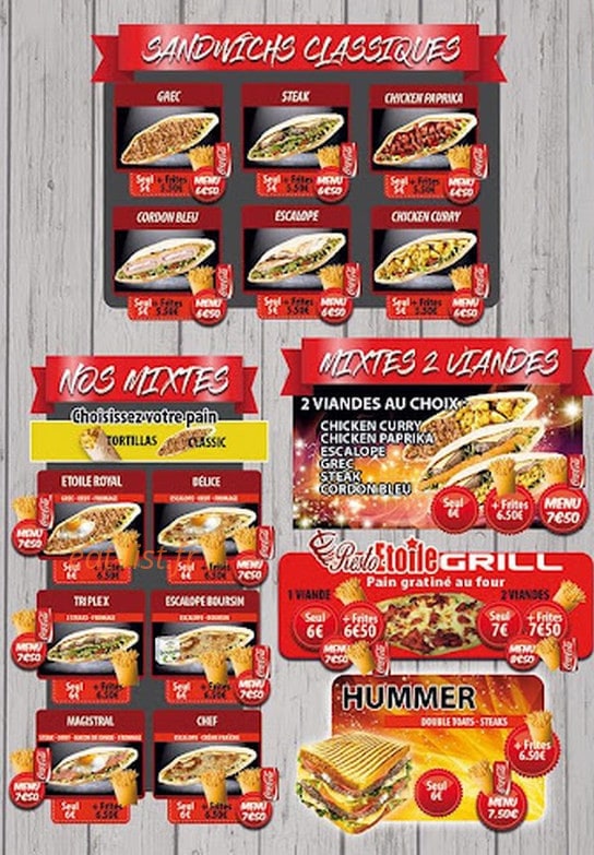 Resto Etoile — carte page 1