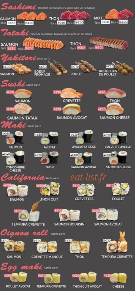 Carte et menu de Just Sushi à Bonnieres sur Seine — Les sushis, makis, ...