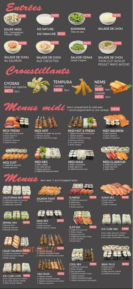Carte et menu de Just Sushi à Bonnieres sur Seine — Les entrées, menus et croustillants, ...