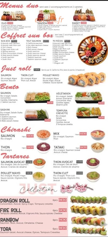 Carte et menu de Just Sushi à Bonnieres sur Seine — Les tartares, bento, ...
