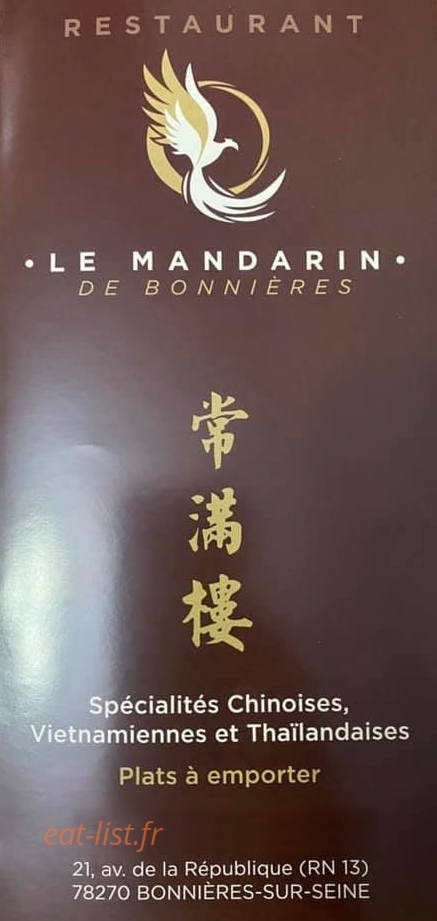 carte et menu Le mandarin de bonnieresBonnieres sur Seine