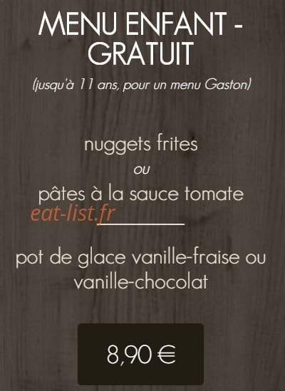 Carte et menu de Chez Gaston à Chaufour les Bonnieres — menu enfant