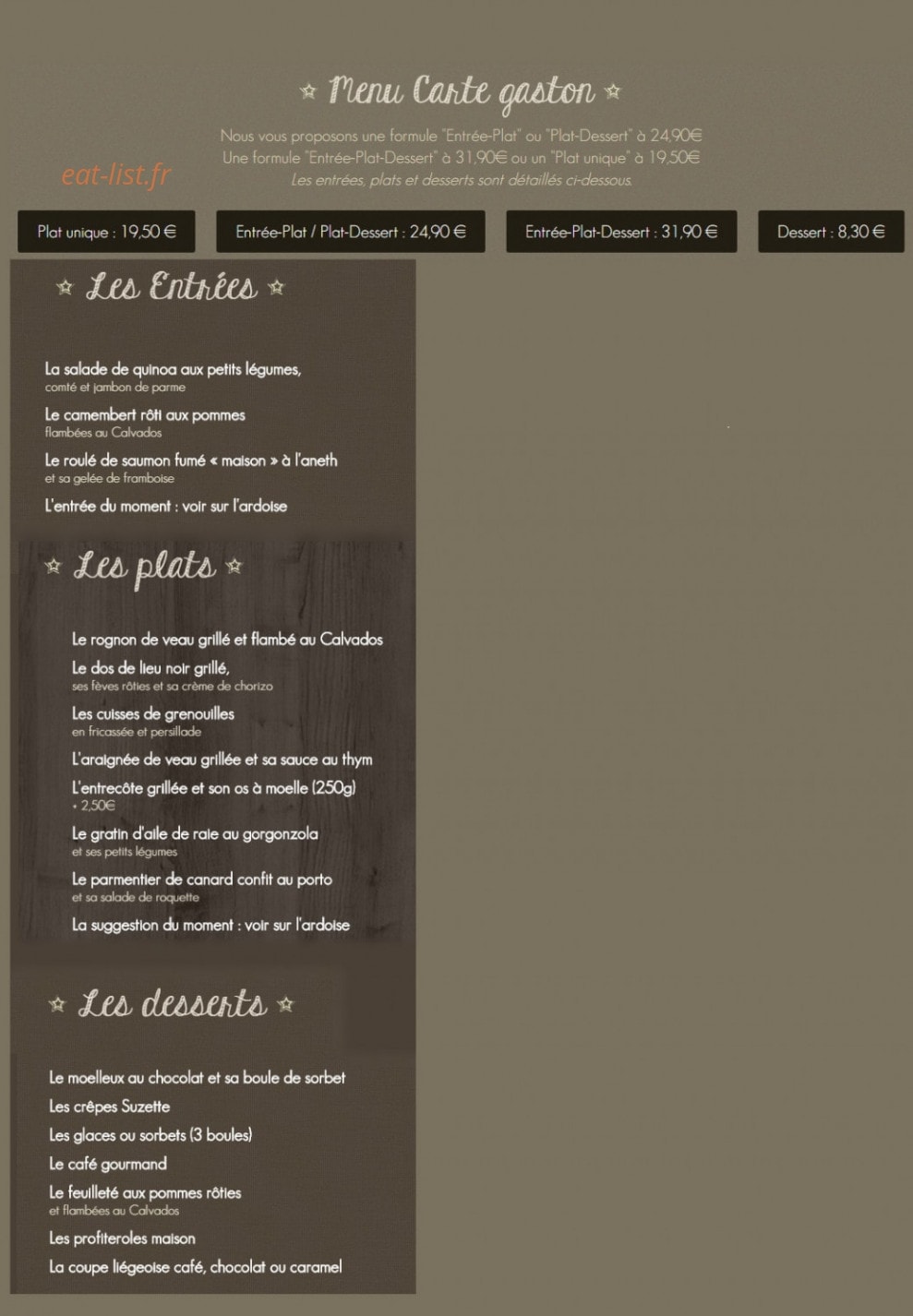 Carte et menu de Chez Gaston à Chaufour les Bonnieres — La carte
