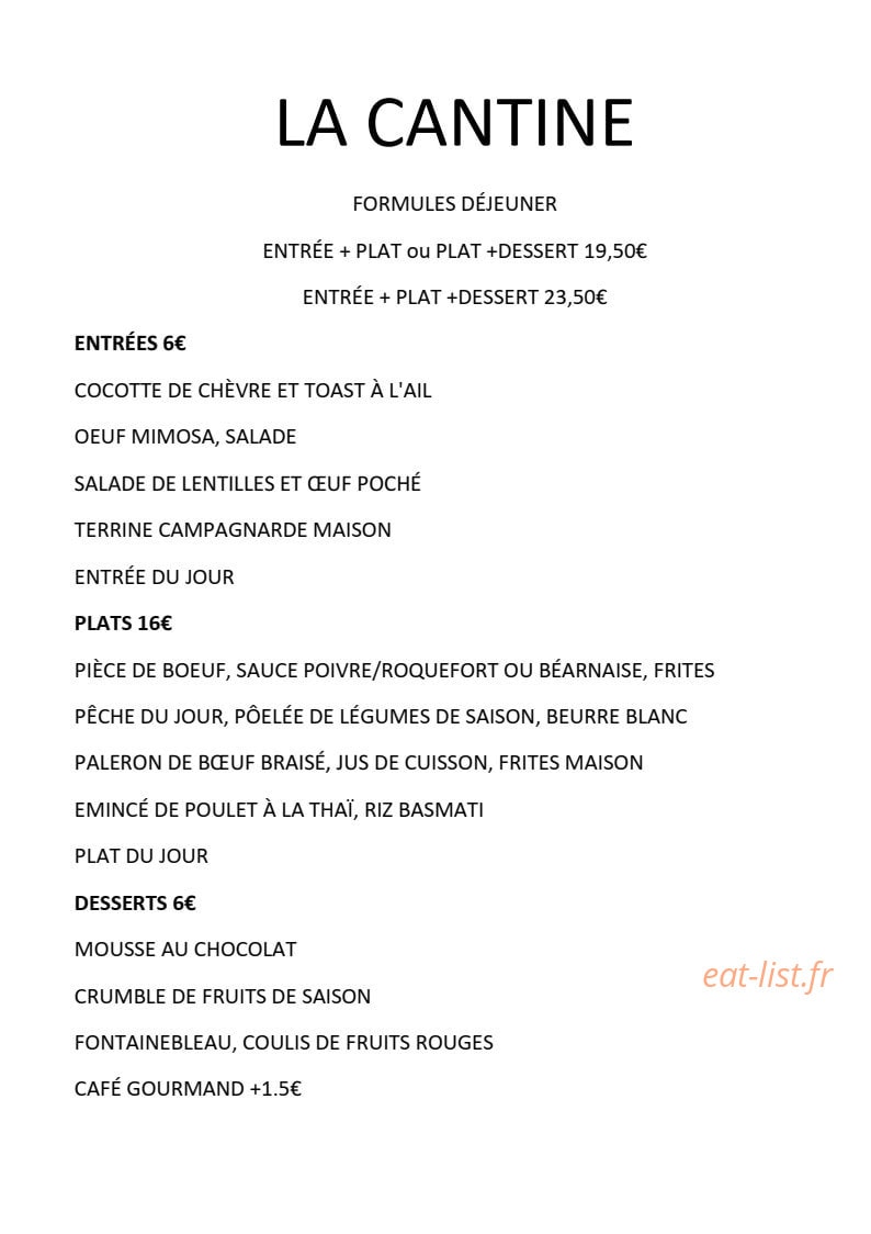Carte et menu de La cantine by les enfants de coeur à Croissy sur Seine — Les entrées, plats, ...
