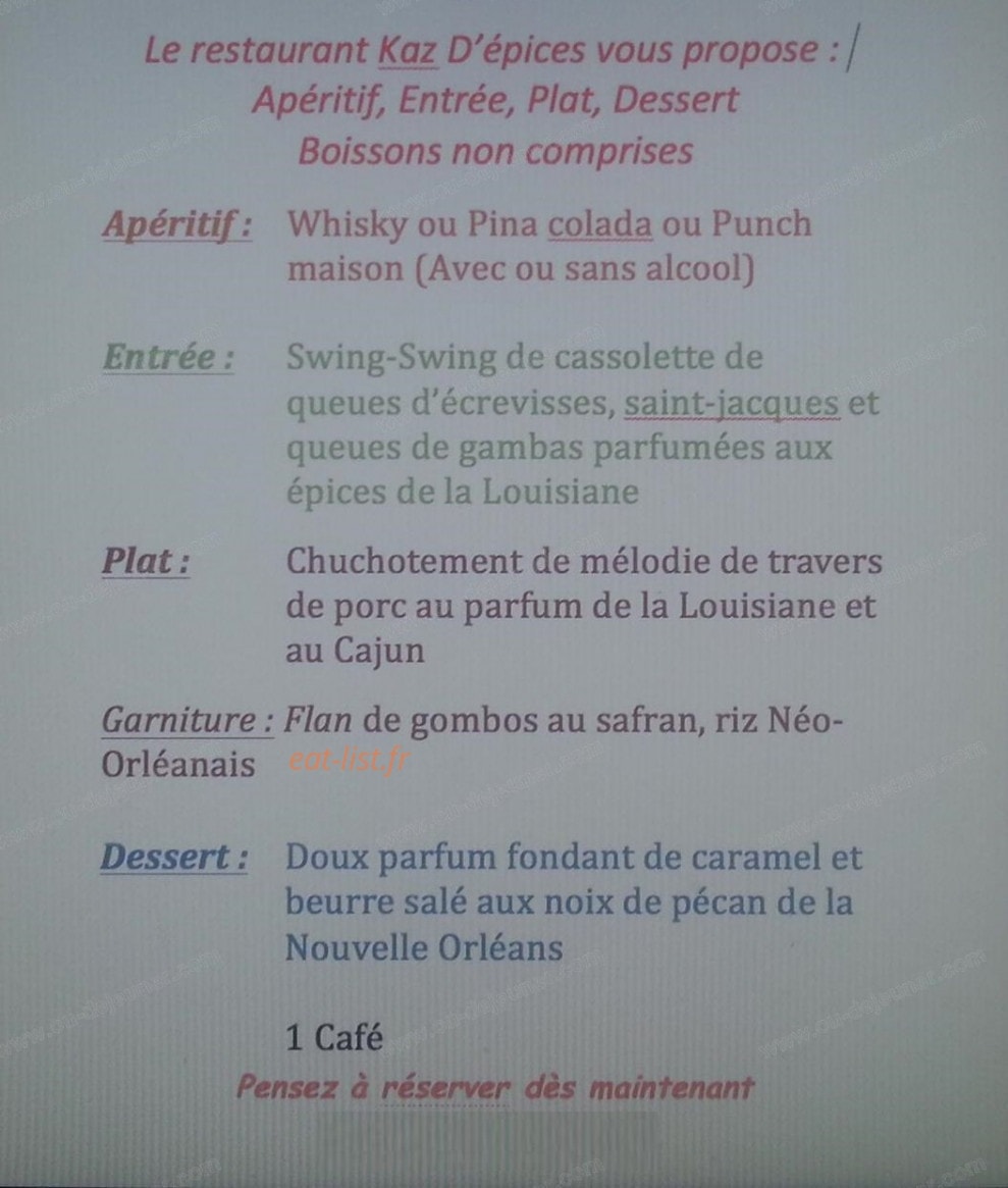 Kaz D'épices — carte page 1