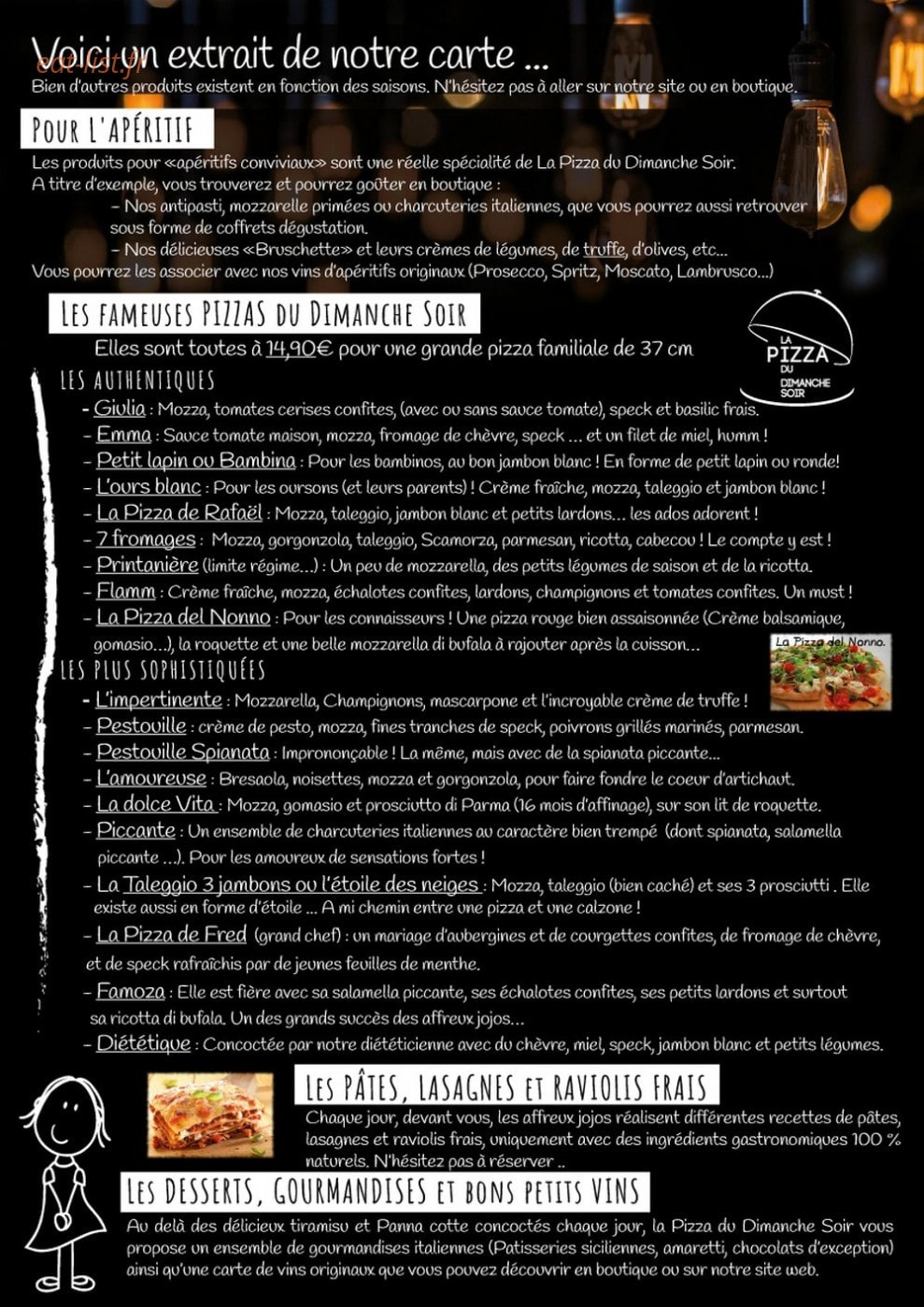 La Pizza du Dimanche soir — carte page 1