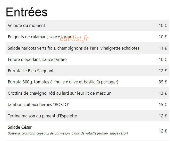 Le Bleu Saignant — carte page 1