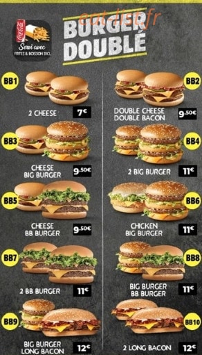 BB Burger — carte page 1