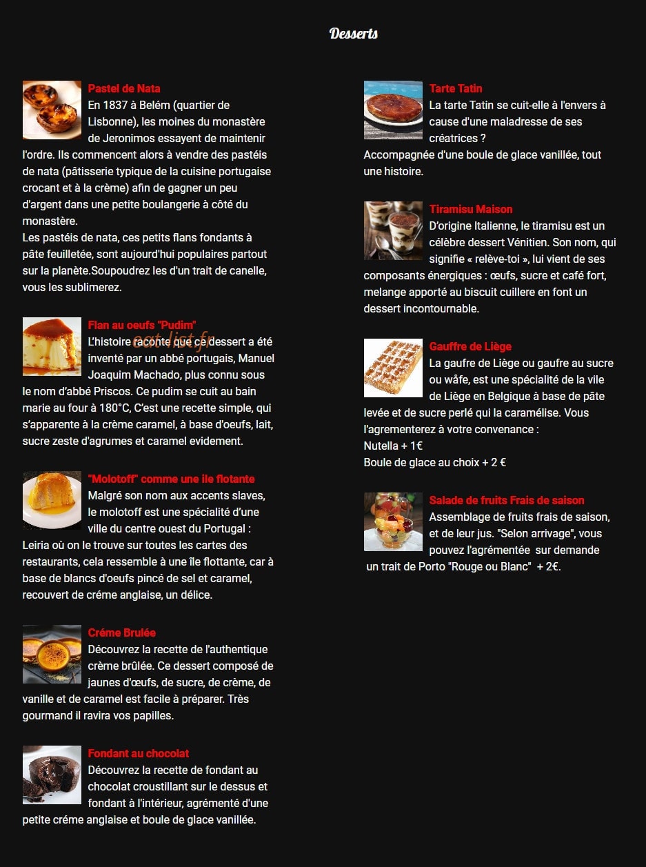 Bistro Latino — carte page 2