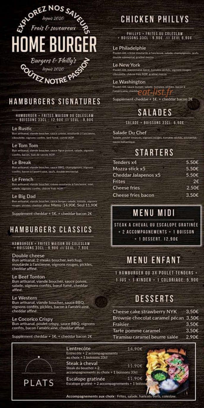 Home Burger — carte page 1