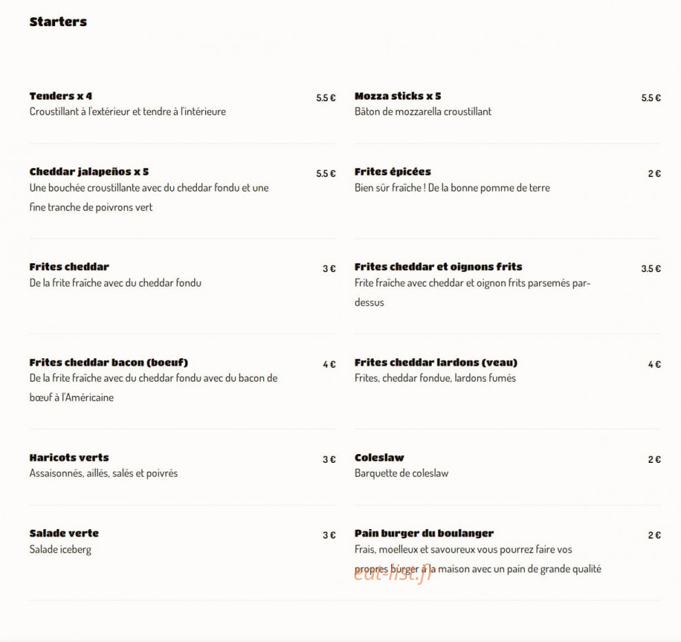 Home Burger — carte page 1