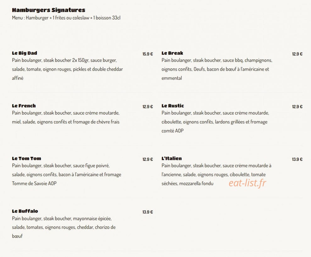 Home Burger — carte page 2