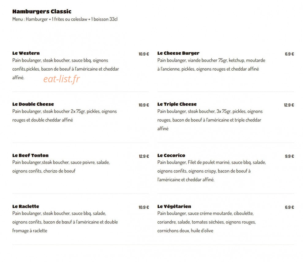 Home Burger — carte page 3