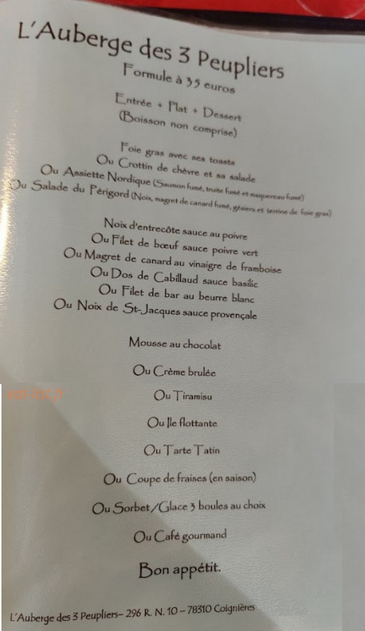 L'auberge Des 3 Peupliers — carte page 2