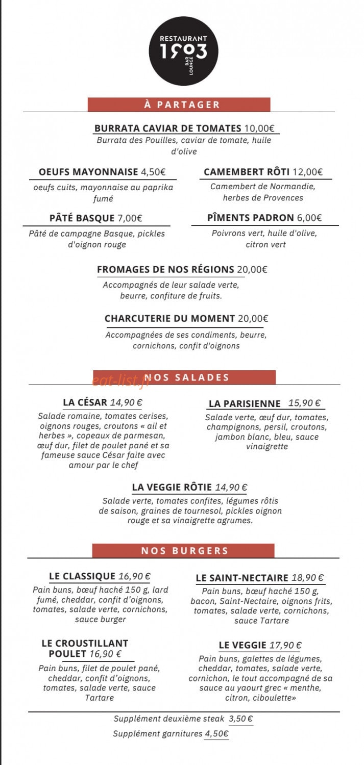 Restaurant 1903 — carte page 2