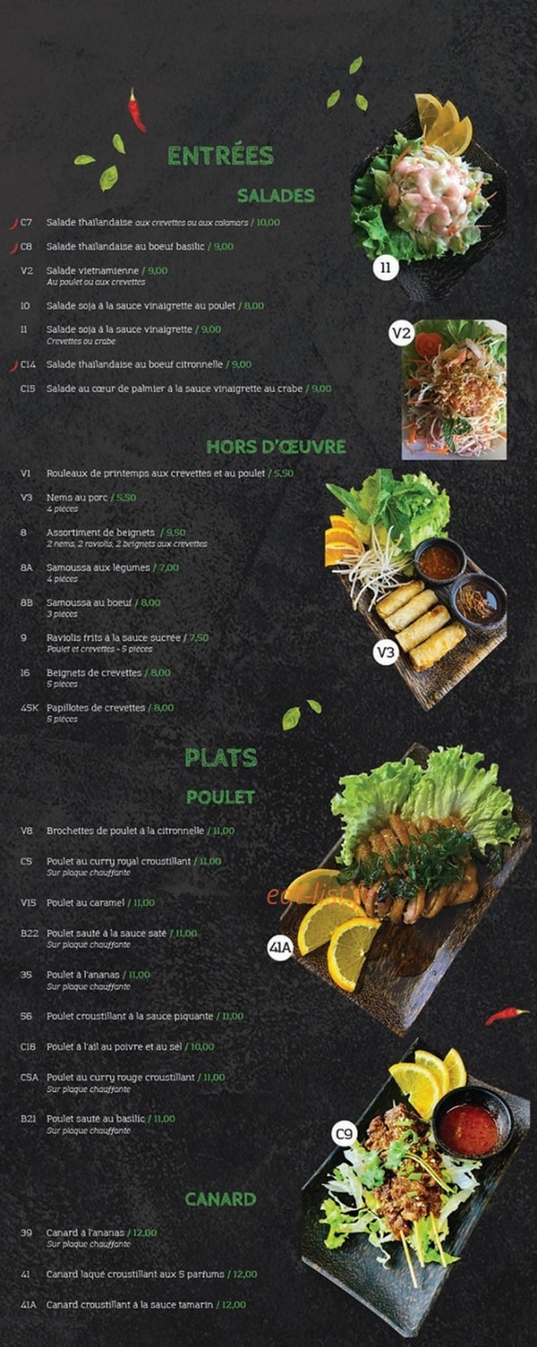 Thaï Délices — carte page 1