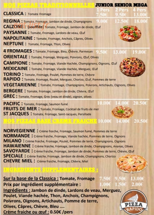 Pizza Rapido — carte page 3