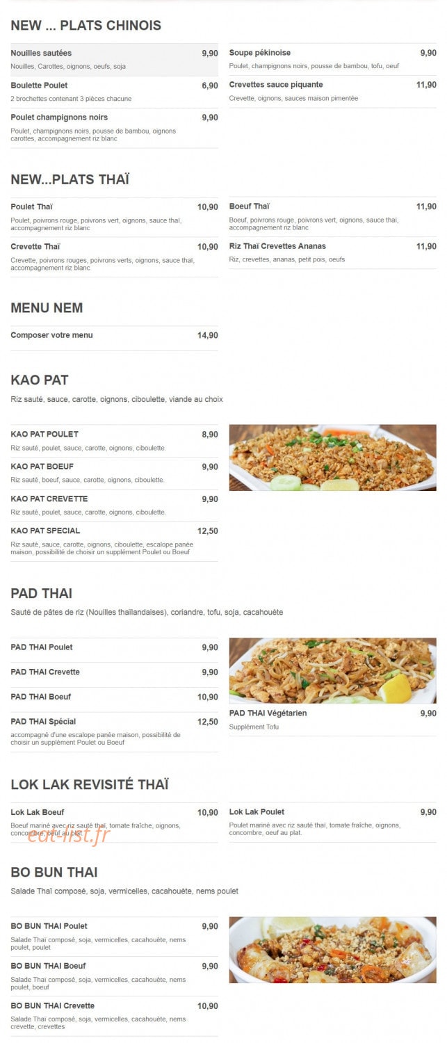 Spécial Thaï — carte page 1