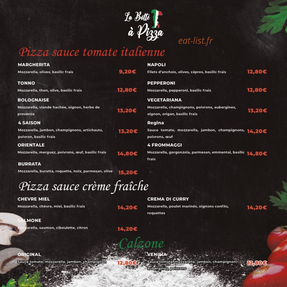 La Botte à Pizza — carte page 1