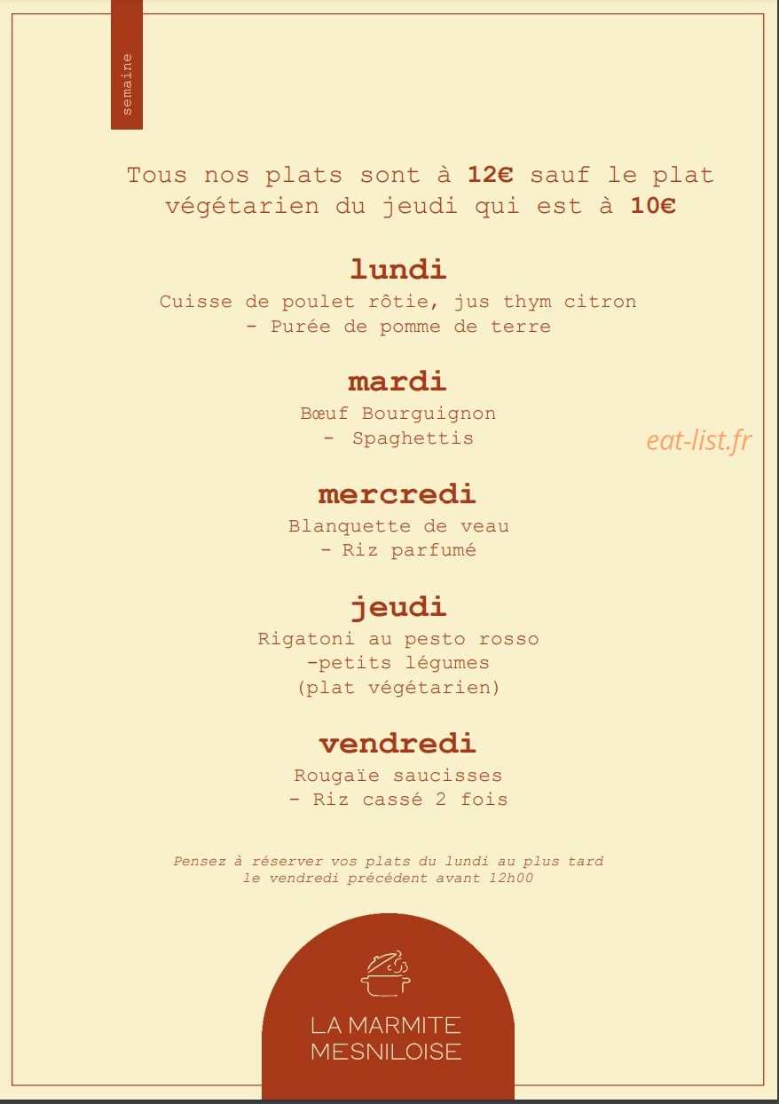 La Marmite Mesniloise — carte page 1