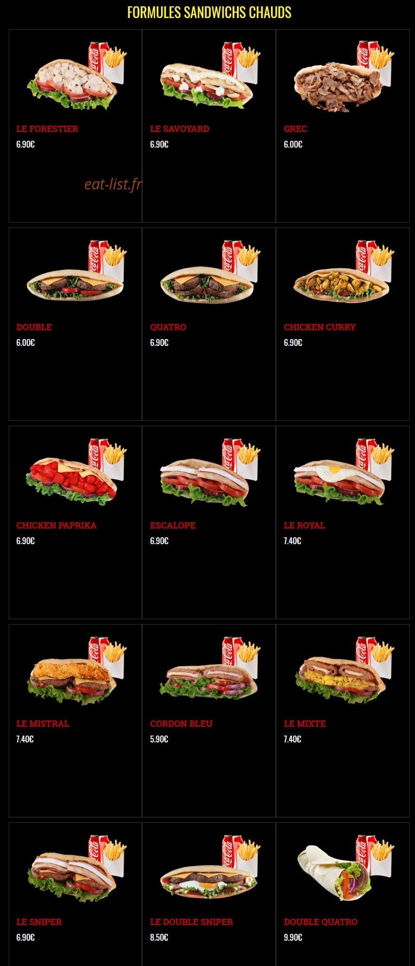 French Pizza — carte page 11