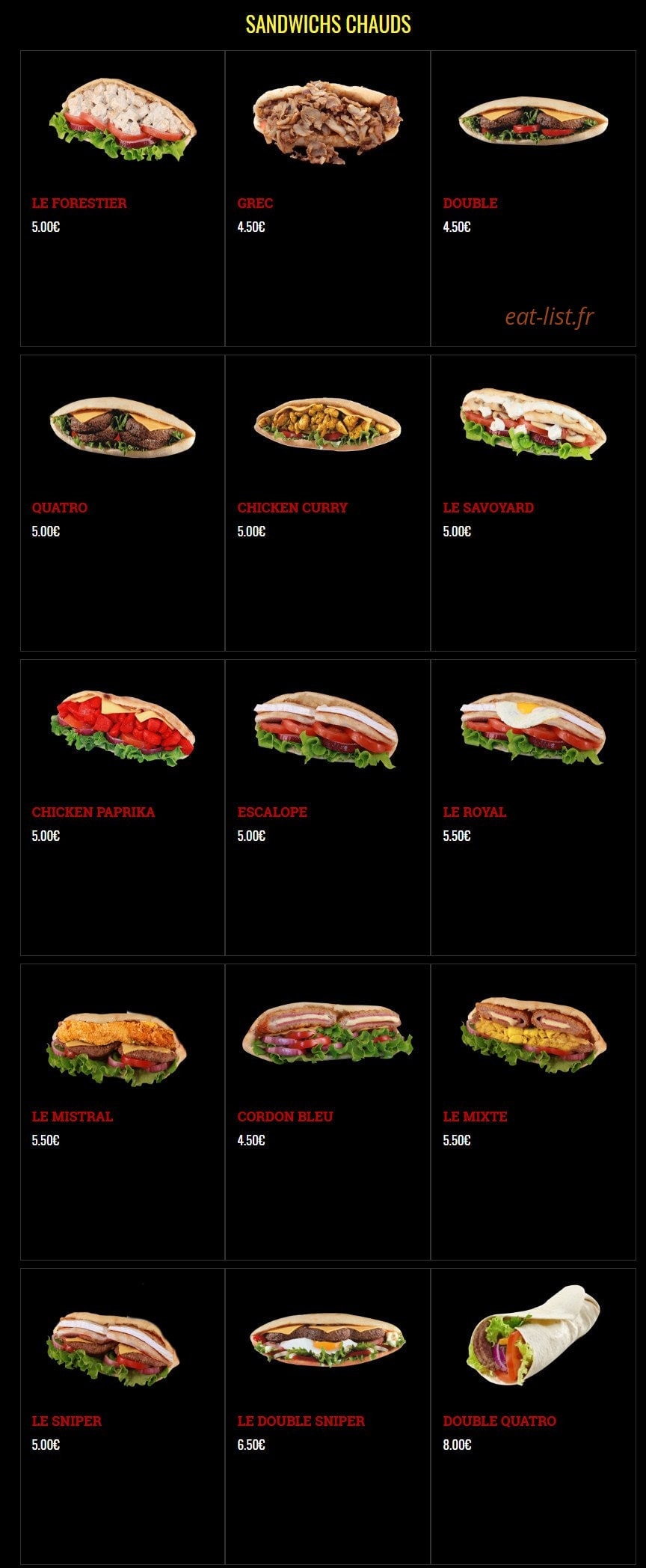 French Pizza — carte page 10