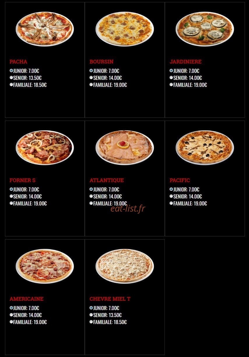 French Pizza — carte page 6