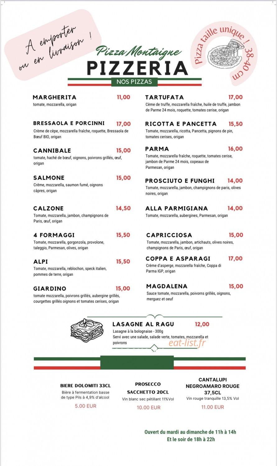 Pizza Montaigne — carte page 1